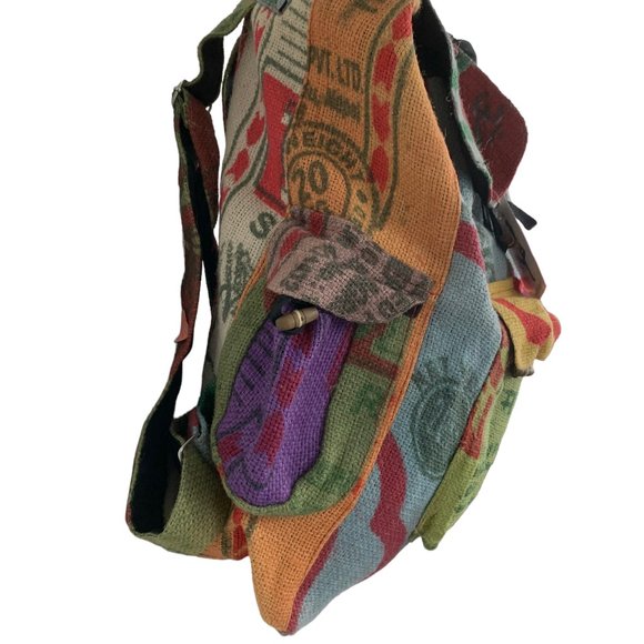 Burlap Colorful Backpack Made in Nepal - New - Picture 3 of 5